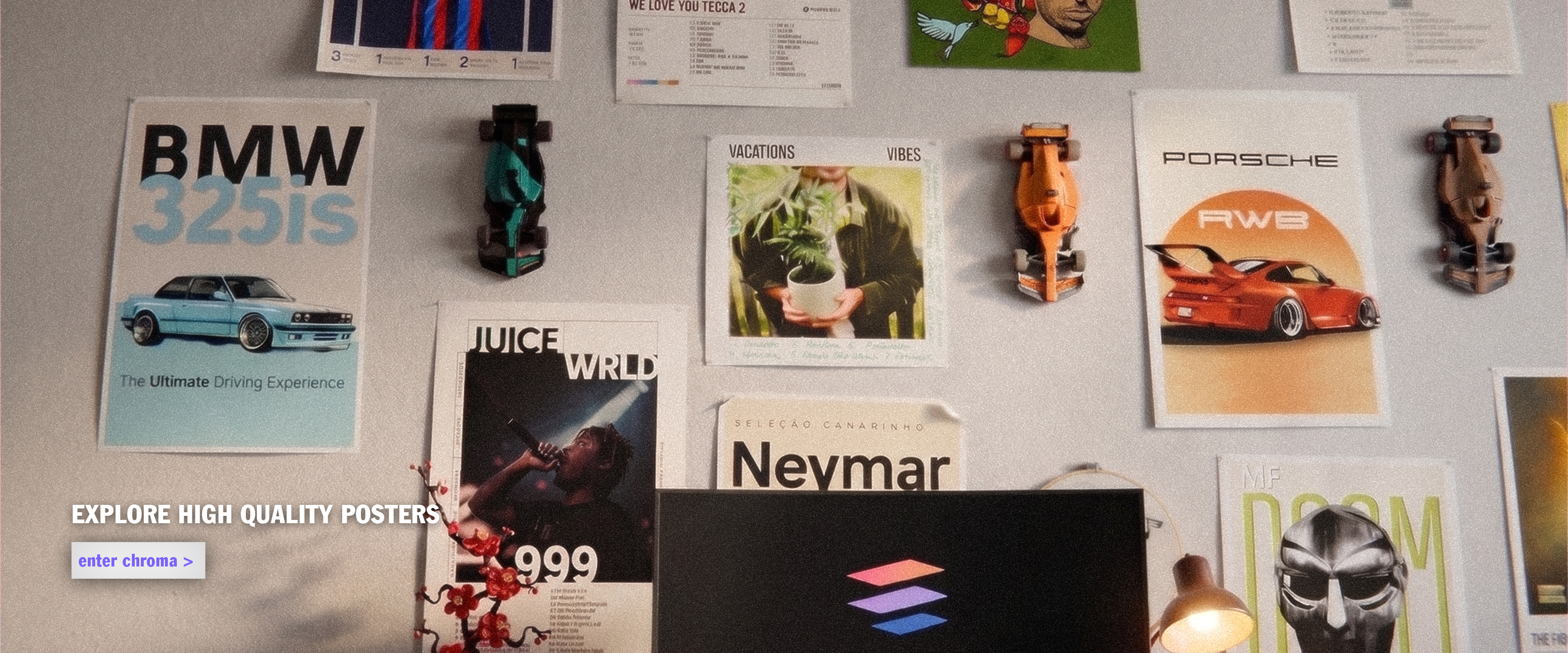 Chroma's posters on a wall in a stylized and graphical style